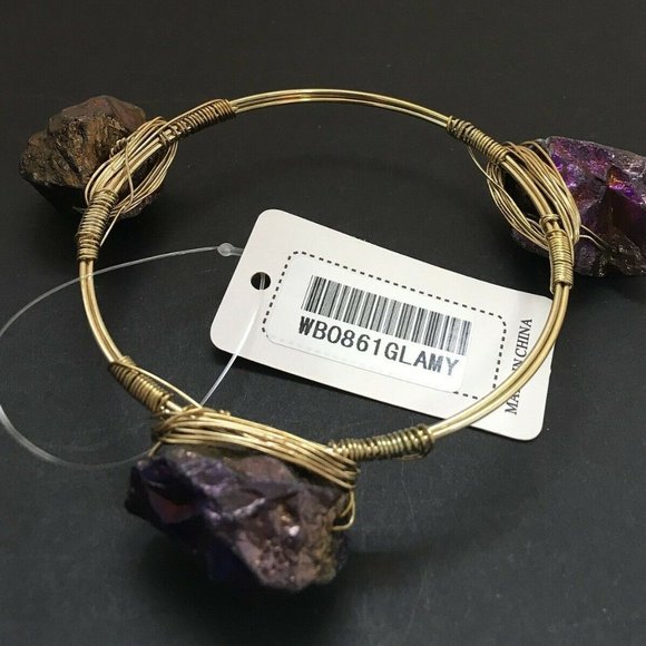 NEW!!! Purple Druzy Stone Gold-Tone Wired Cuff Bracelet w/Free Shipping!! - Picture 2 of 12
